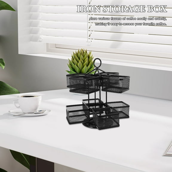 FRCOLOR Metal Tea Bag Storage Organizer 360 Degree Rotating Tea Bag Carousel for Coffee Creamer Sugar Packets for Kitchen Countertop