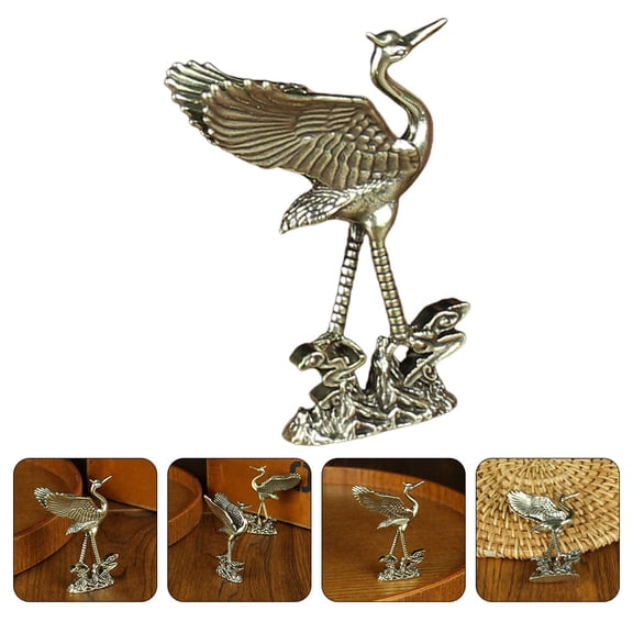 FRCOLOR Mini Brass Crane Figurine Retro Crane Decoration Vintage Brass Animal Sculpture Decor