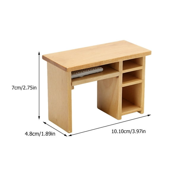 FRCOLOR Miniature Computer Desk Set Model Wooden Mini Furniture Mini House Decoration