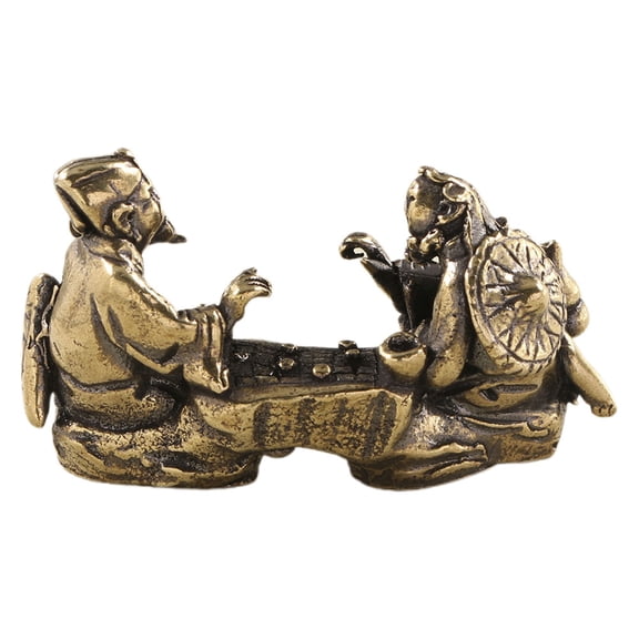 FRCOLOR Miniature Vintage Brass Chess Player Ornament Old Man Figurine for Office Desk Home Decor Bonsai Landscape Retro Style Figurine