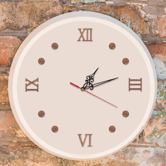 FRCOLOR Modern Frameless Wooden Wall Clock with Roman Numerals for Brown 12 Inch