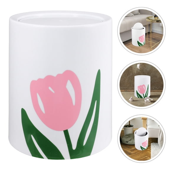 FRCOLOR Multi Plastic Trash Can with Lid for Home featuring Artistic Tulip Design 8l Capacity