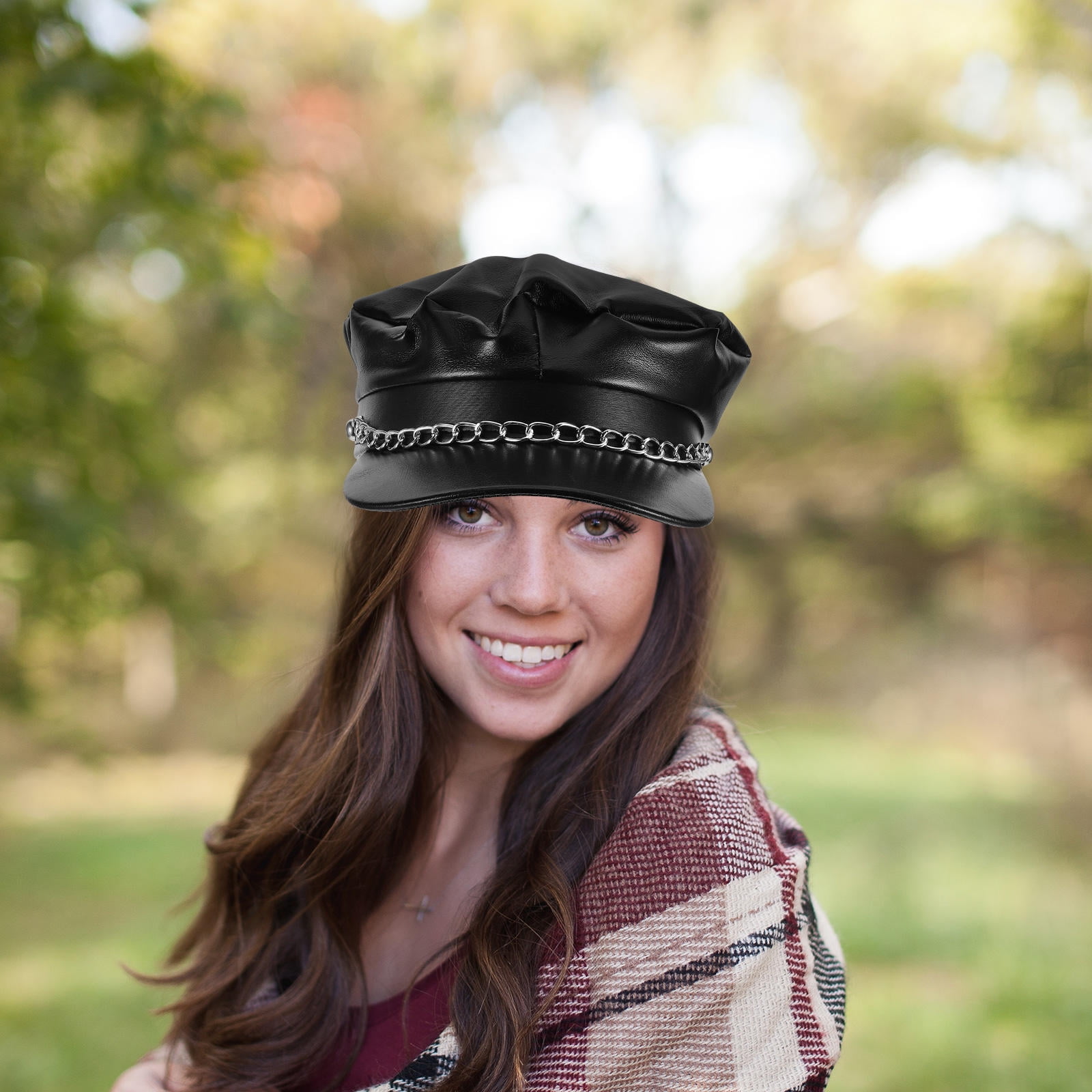 54-62cm testa grande Plus Size 8 pannelli berretti da strillone per le donne PU Leather Cabbie Painter Hat Gatsby Ivy Beret berretto ottagonale
