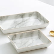 PAMINGONO 1Pc Marble Pattern Ceramic Desktop Storage Tray for Sundries and Accessories