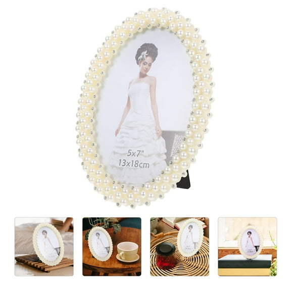 FRCOLOR Oval Frame with Pearls Photo Sitting Room Decoration White Mother