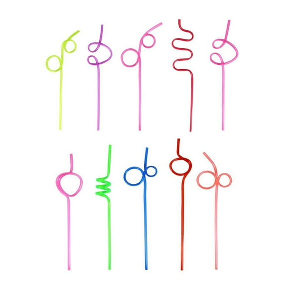 LABSERRON Curly Drinking Straws Assorted Colors For Children Parties 10Pcs