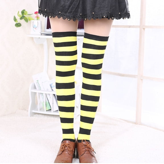 LABSERRON  Women's Wide ped Thigh High Socks Yellow Black