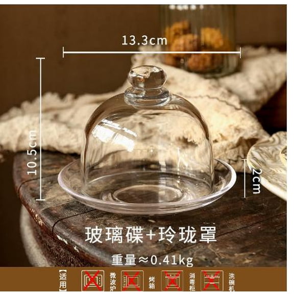 FRCOLOR Pedestal Dessert Stand Holder Glass Cake Display Plate With Dome Cover Serving Tray For Appetizers Tea Snacks Pastries Dried Fruits