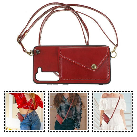 WASHWEPE Card Holder Wallet Phone Case Mobile Phone Cover Dark Red 1Pcs