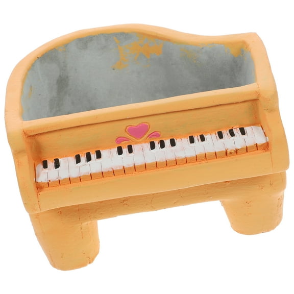 FRCOLOR Piano Shape Planter Cement Flowerpot Yellow for Plant Growth in Office Decor 1Pack