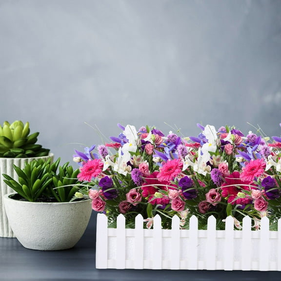 FRCOLOR Picket Fence Planter Wooden Picket Fence Flower Pot Rectangle Window Box Plant Container with Foam Insert for Artificial Flowers Plants