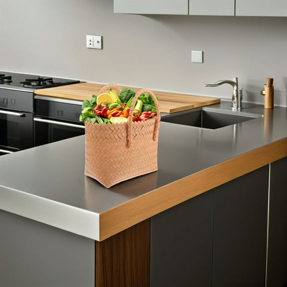 FRCOLOR  Picnic Bag Reusable Plastic Beach Tote Travel Shopping Beige