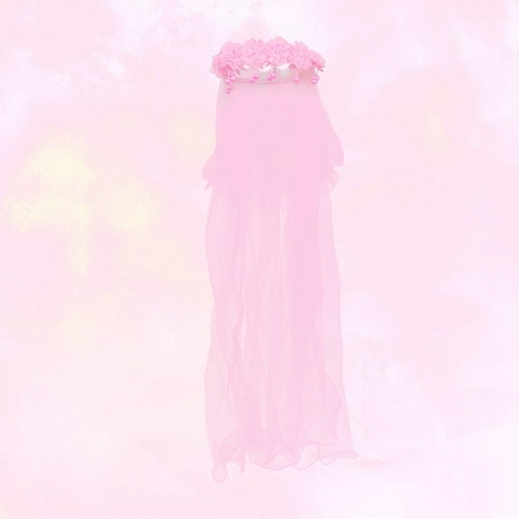 FRCOLOR Pink Handmade Girls Veil with Lace Headband and for First Communion and Special Occasions