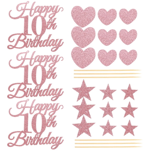 FRCOLOR Pink Paper and Wood Cake Decorations Fashion Fun Birthday Cupcake Toppers for Kids Party 10 Sets