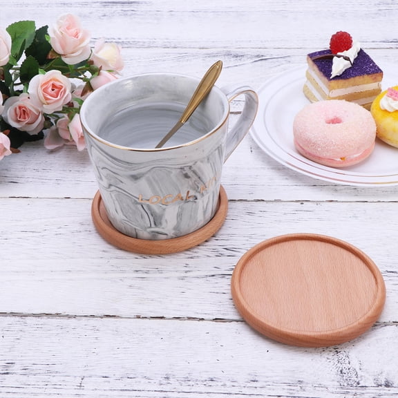 FRCOLOR Wood Coaster Set of 4 Pink Round Beech Cup Mats with Groove for Holding Cups 10x10cm
