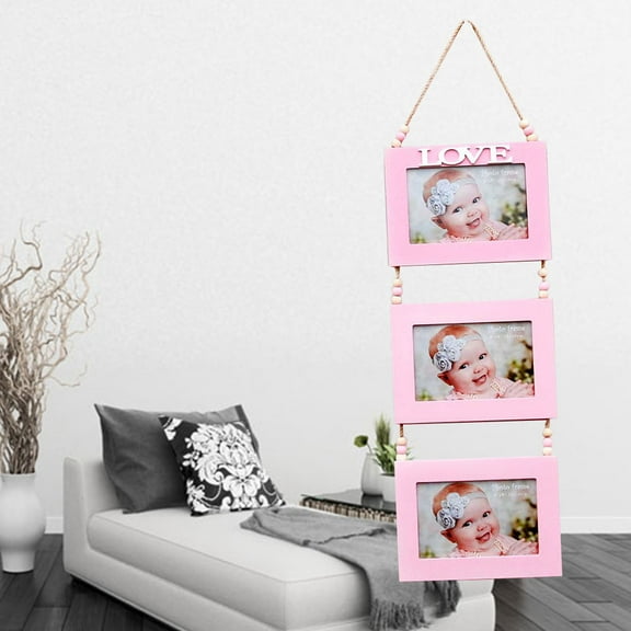 FRCOLOR Pink Wood Triple Photo Frame for Wall Hanging with High Quality and Exquisite Workmanship Perfect for Photo Display 3Frame Set