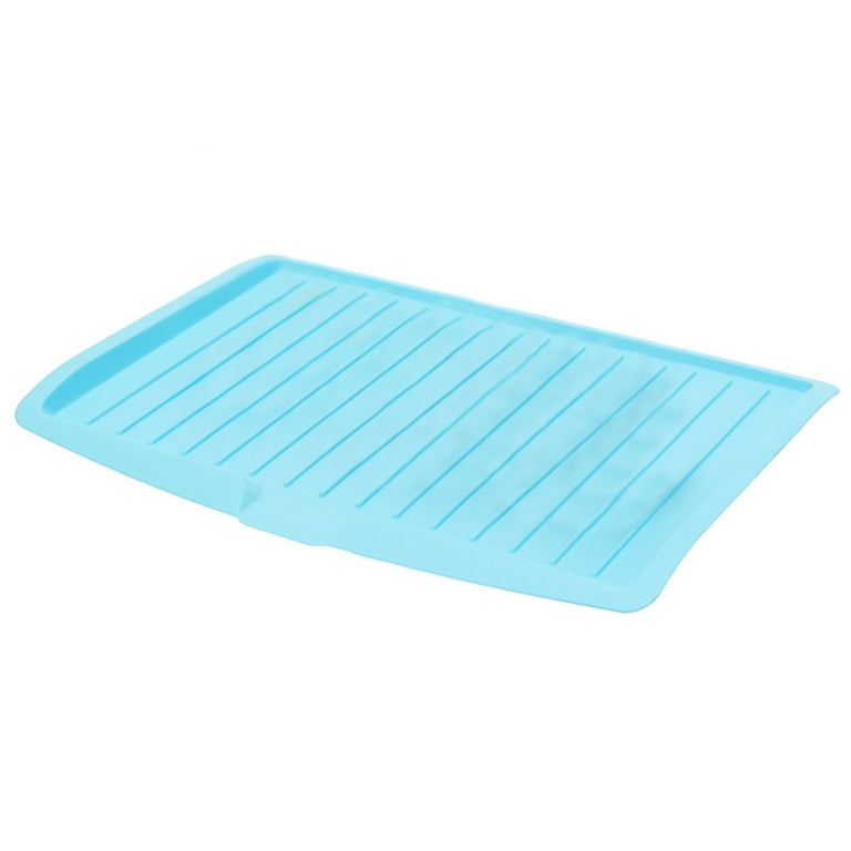 FRCOLOR Plastic Dish Drainer Drip Tray Plate Cutlery Holder Kitchen Sink Rack Blue