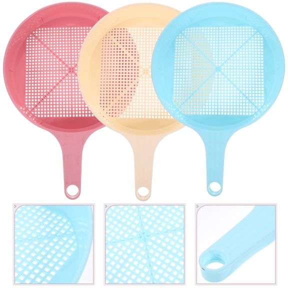 FRCOLOR Plastic Mesh Garden Sieve Set for Baking Use 3PCS Assorted Color Lightweight with Handle