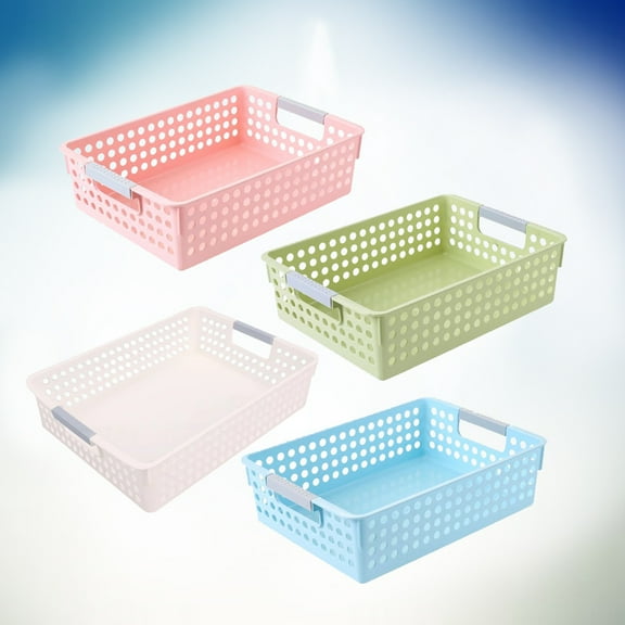 FRCOLOR Plastic Storage Baskets for Collecting File 4 Pieces Assorted Color Stackable Hollow Design