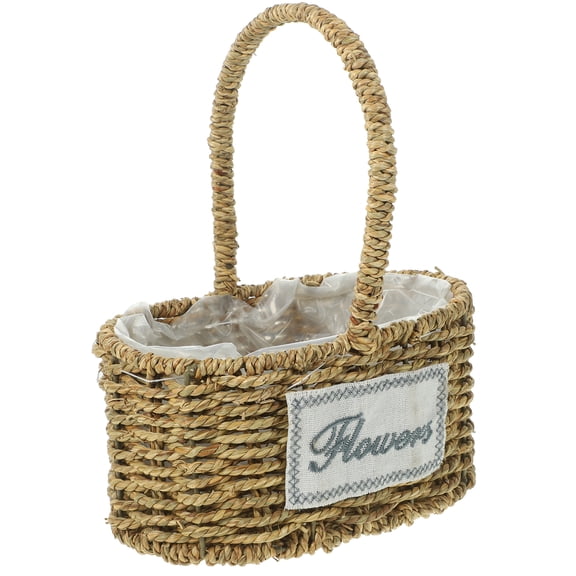 FRCOLOR Portable Picnic Basket with Flower Arrangement and Straw Bride