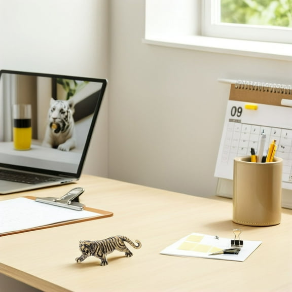 FRCOLOR Practical Hand-Carved Brass Statue Tiger Figurine Small Animal Sculpture For Home Tiger Desk Ornament Unique Brass Tiger Art