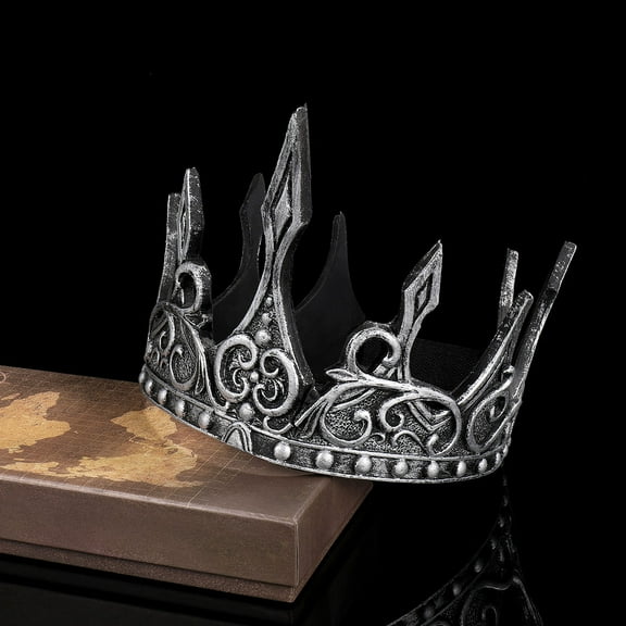 FRCOLOR Prom Crown King Crown Headband Antique Silver PU Foam 1Pcs Adjustable Size for Men Adults
