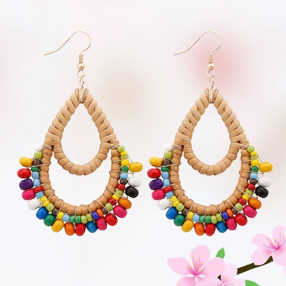 FRCOLOR Earrings 1 Pair Bohemian Style Rattan Jewelry Decoration for Women Daily Dressing