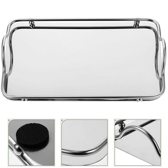 FRCOLOR Rectangular Tray Portable Serving Tray Stainless Steel Tray for Coffee Bar Restaurant Home