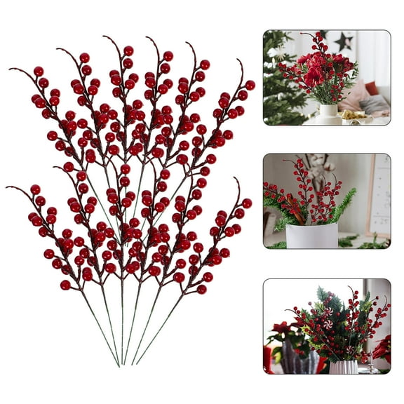 PAMINGONO Christmas Berry Stems Red Artificial Berry Stems Iron Wire 12Pack