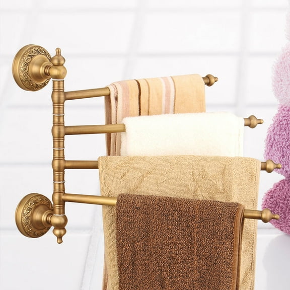 FRCOLOR Retro Copper Towel Rack Rotatable Antique Brass Bathroom Shelf Towel Holder Towel Bar Household Supplies (4 Tiers)