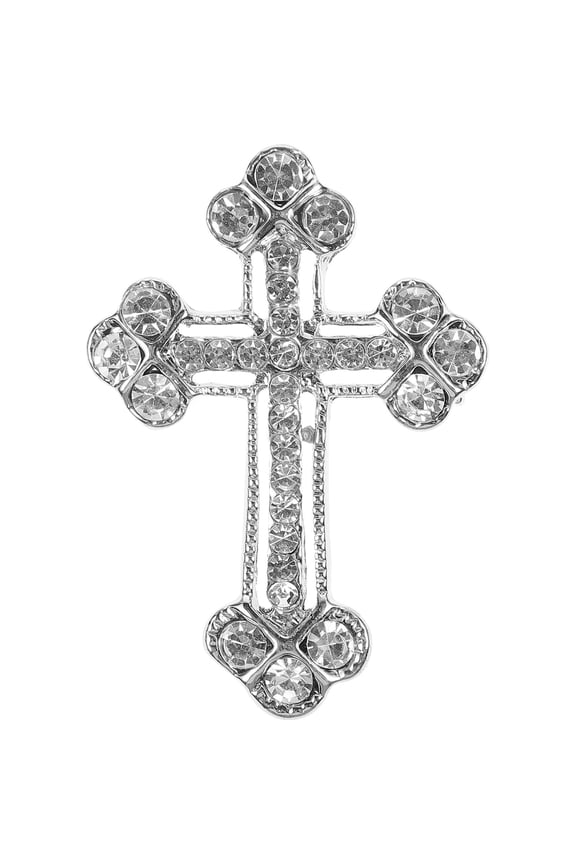 Rhinestone Cross Brooch Pin for Women Decoration with Shining Look Great for Wedding and Daily Use Silver