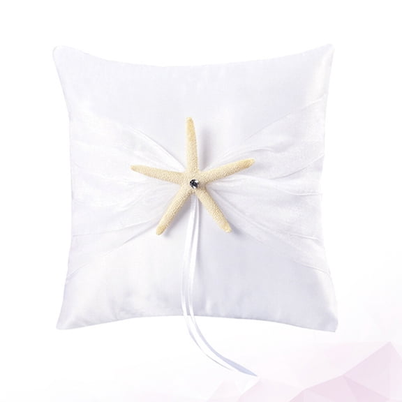 TAILTOSS Ring Cushion Fabric White Western Wedding Ring Pillow 1Pcs 7.9x7.9in