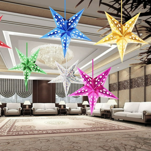 FRCOLOR Rosy Paper Hanging Star Lamp Shade for Decoration with Star Shape Suitable for Fairy Lights 45cm