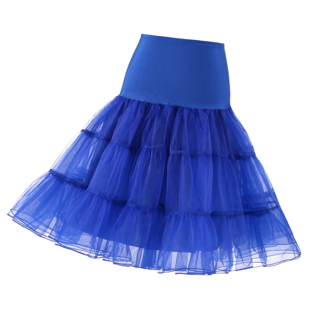 Frcolor Royal Blue Women Hoopless Petticoat Retro Underskirt Tutu Skirt Crinoline Dress Showing Stage Costume for Cosplay Dance Wedding Dress- Size S
