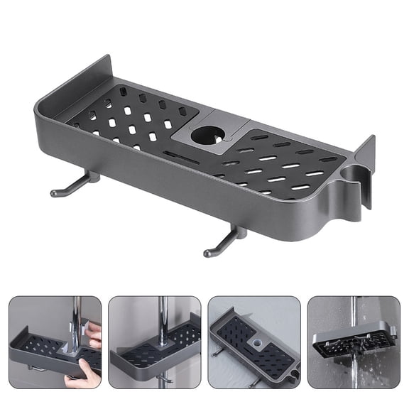 FRCOLOR Shelf Shower Organizer Toiletries Holder Tub Storage Shelves Dark Grey