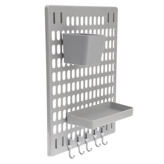 FRCOLOR Shelves Garage Peg Board Rack Hook Peg Board Shelf Office 41.6X29.5cm Grey