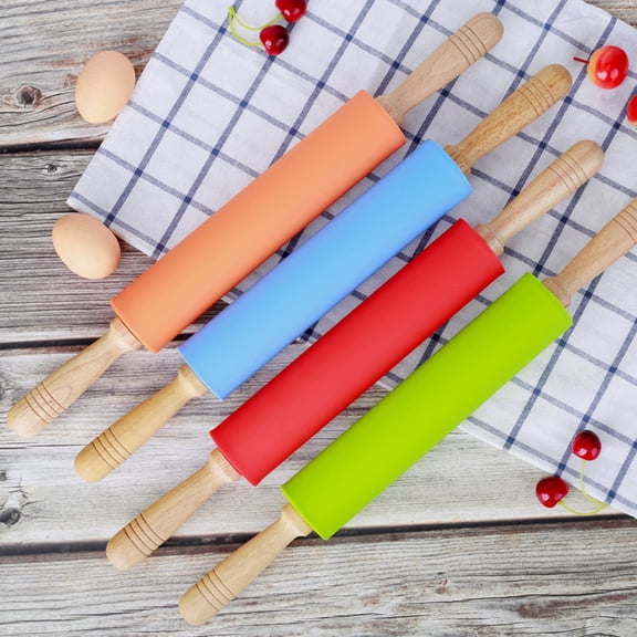 FRCOLOR Silicone Rolling Pin for Baking Pastries and Dumplings Lightweight Home Use Orange 15.75 Inches