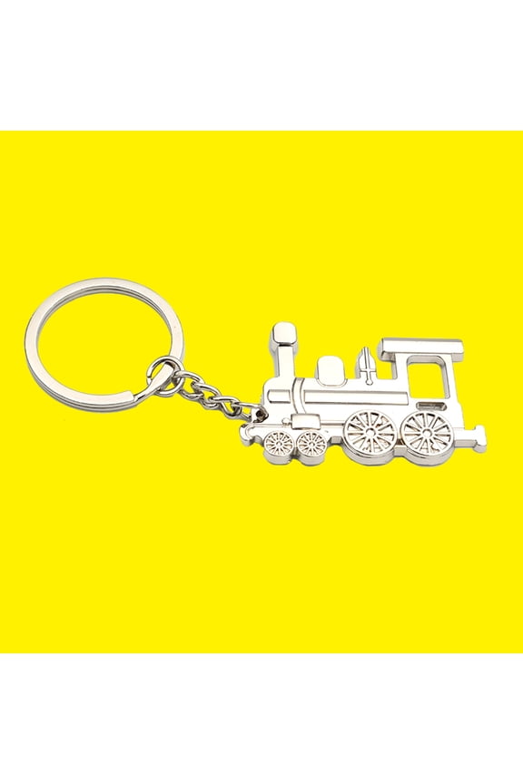 Silver Locomotive Train Metal Keychain Punk Keyring Chain Craft for Men Women (Silver)