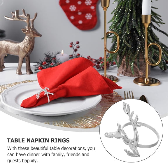 FRCOLOR Silver Metal Napkin Rings for Hotel Table Settings Elegant Deer Design Fits Various Parties 8 Pieces