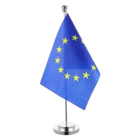 FRCOLOR Small European Union Table Flag with Base Stand Mini Flag Stand Desktop Displays for Office Desk Classroom