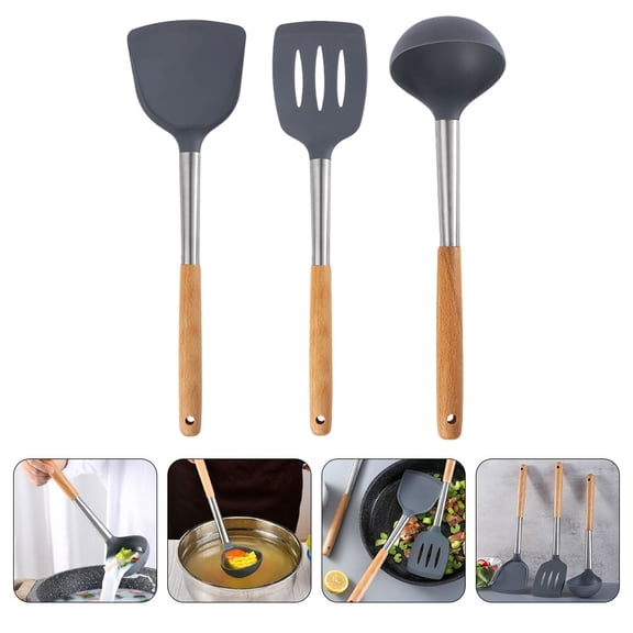 FRCOLOR Grey Nonstick Kitchen Utensils Set Spoon and Spatula Made of Silicone Nylon for Kitchen Use