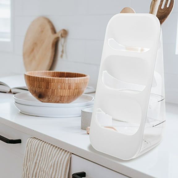 WASHWEPE Kitchen Dish Rack Three Tier Chopsticks Storage Rack White 1Pcs 13.1X6.3X5.1In