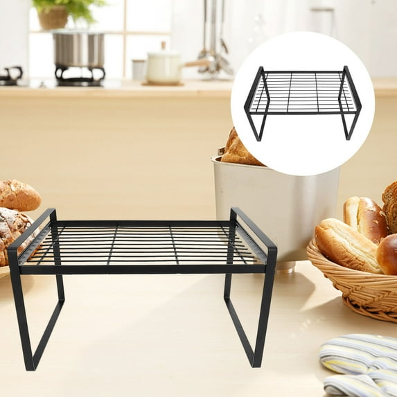 FRCOLOR Stackable Small Kitchen Shelf Easy Installation Shelf 32X21X18.5CM Black