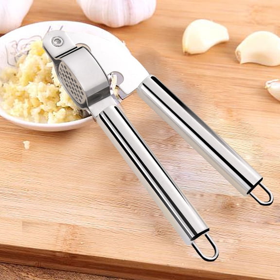 FRCOLOR Stainless Steel Garlic Press Nut Cracker Kitchen Tool for Easy Mince and Crush Silver 7.5 inches
