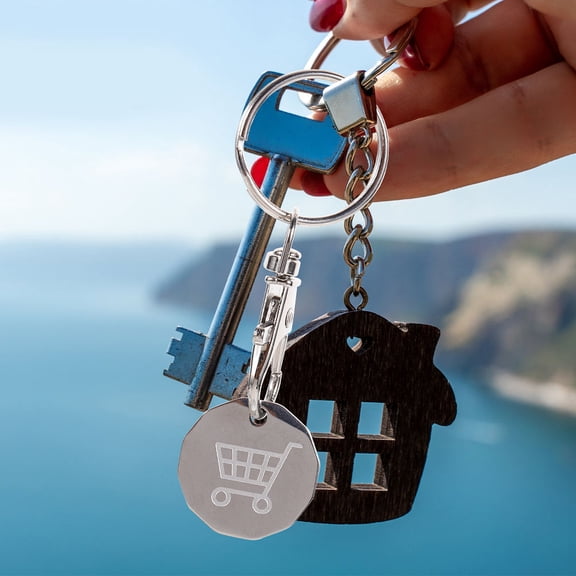 FRCOLOR Stainless Steel Key Chain with Slot for Supermarket Trolley Token 2 Pieces Silver