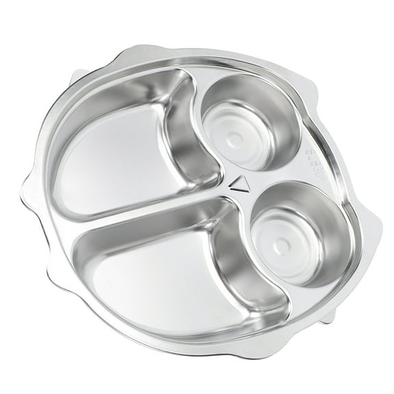 FRCOLOR Stainless Steel Kids Plates Cute Owl Divided Plates Cartoon Toddlers Unbreakable Food Tray For Kindergarten Children S Dining