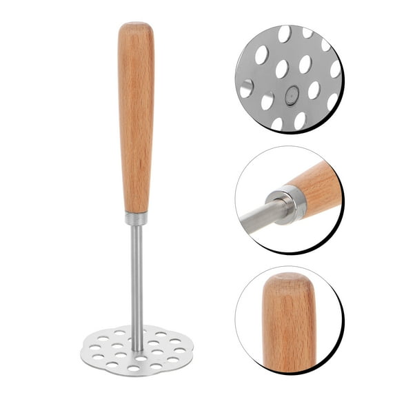 FRCOLOR Stainless Steel Potato Masher with Wood Handle Versatile Manual Kitchen Tool for Mashing Potatoes Garlic and Fruits 7 Inch