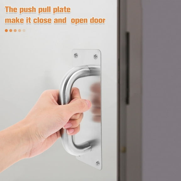 FRCOLOR Stainless Steel Push Pull Door Handle 1 Set Heavy Duty Metal Door Plate for Commercial Fire Door Replacement Size S