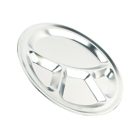 FRCOLOR Stainless Steel Round Divided Plate with Compartments Healthy and Safe for Home Use 32cm