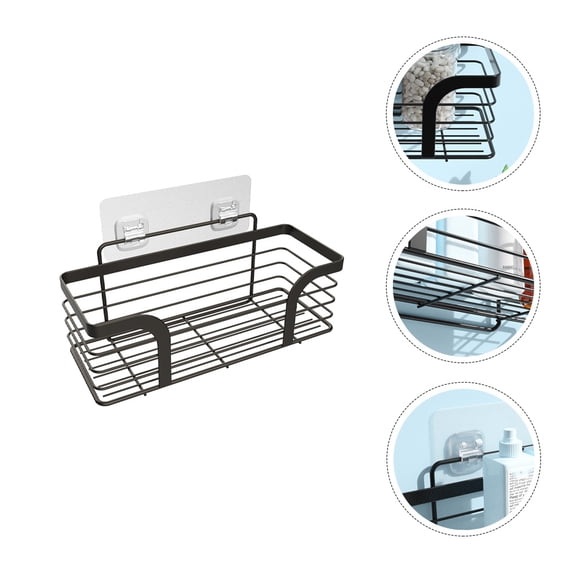 FRCOLOR Stainless Steel Storage Rack for Bathroom with Drill-free Design and Classic Black Color